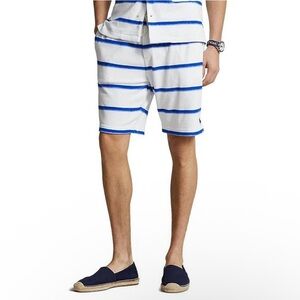 Polo Ralph Lauren Men’s Elastic Waist White Blue Stripe Terry Cloth Shorts XXL